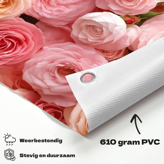 Tuinposter Roze Rozen materiaal-detail: 610 grams weerbestendig PVC-doek
