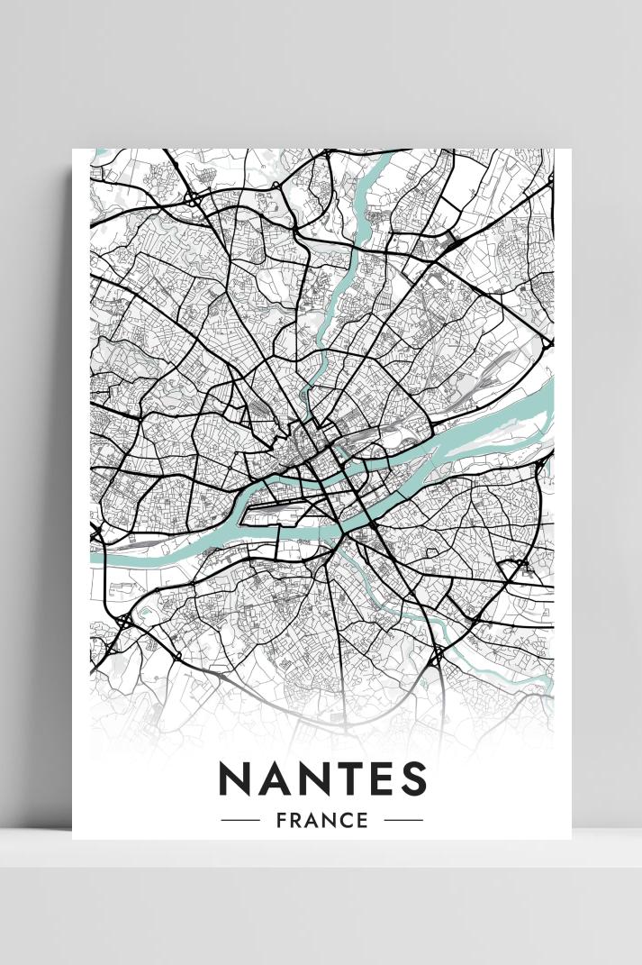 Nantes Kaart Frankrijk op 3mm aluminium dibond