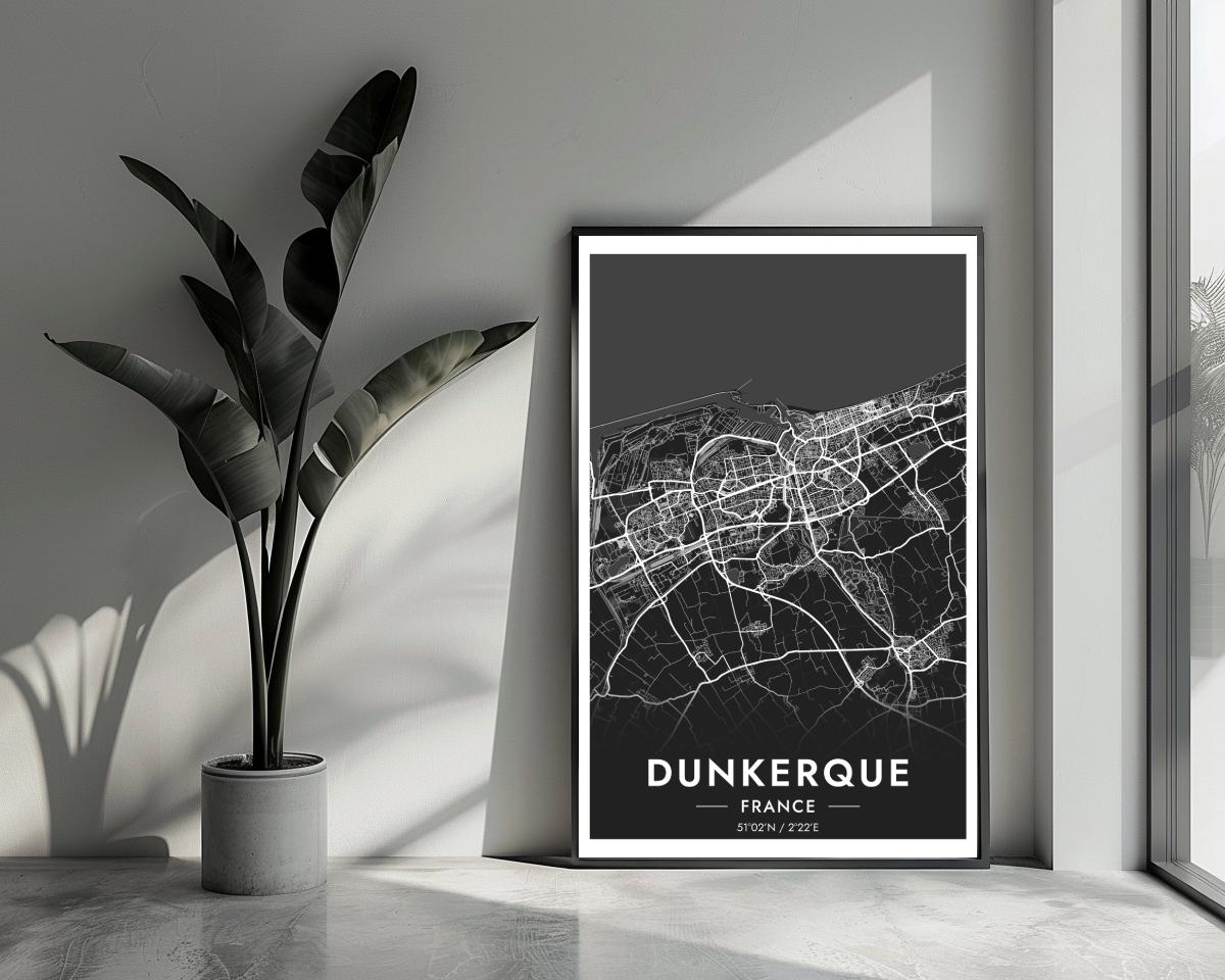 Dunkerque Map France Black poster van 25 Artstreet