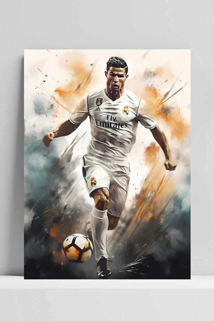Cristiano Ronaldo Dribbel op 3mm aluminium dibond