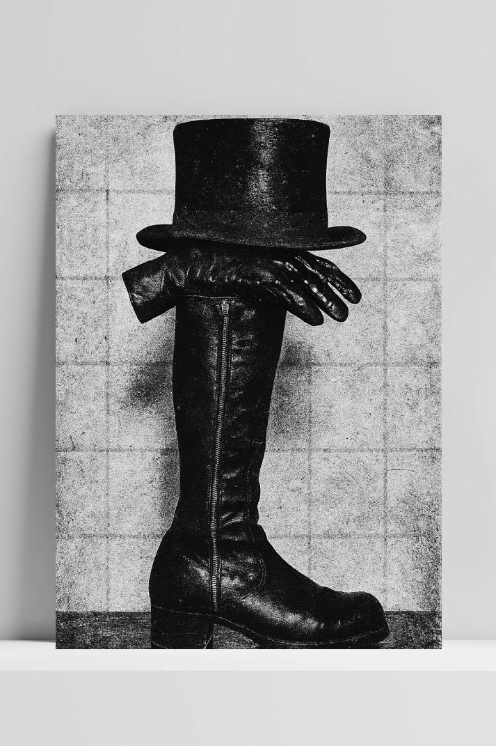 Clothing Hat Glove Boot Photography Zwart Wit dans un intérieur