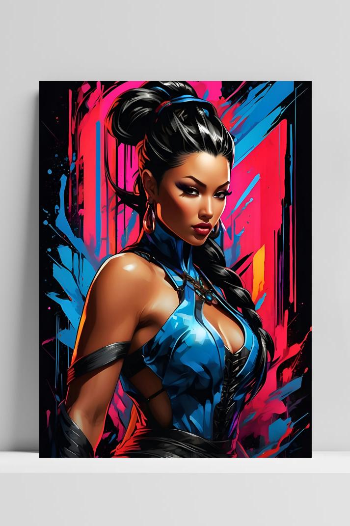Kitana Mortal Kombat op 3mm aluminium dibond