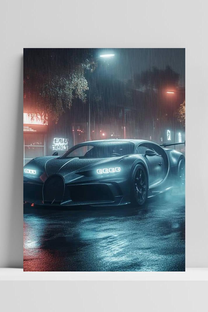 Zwarte Bugatti op 3mm aluminium dibond
