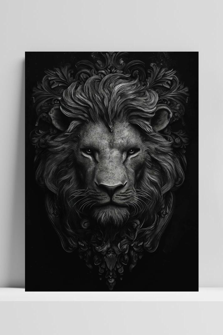 Lion Sculpture B&W op 3mm aluminium dibond