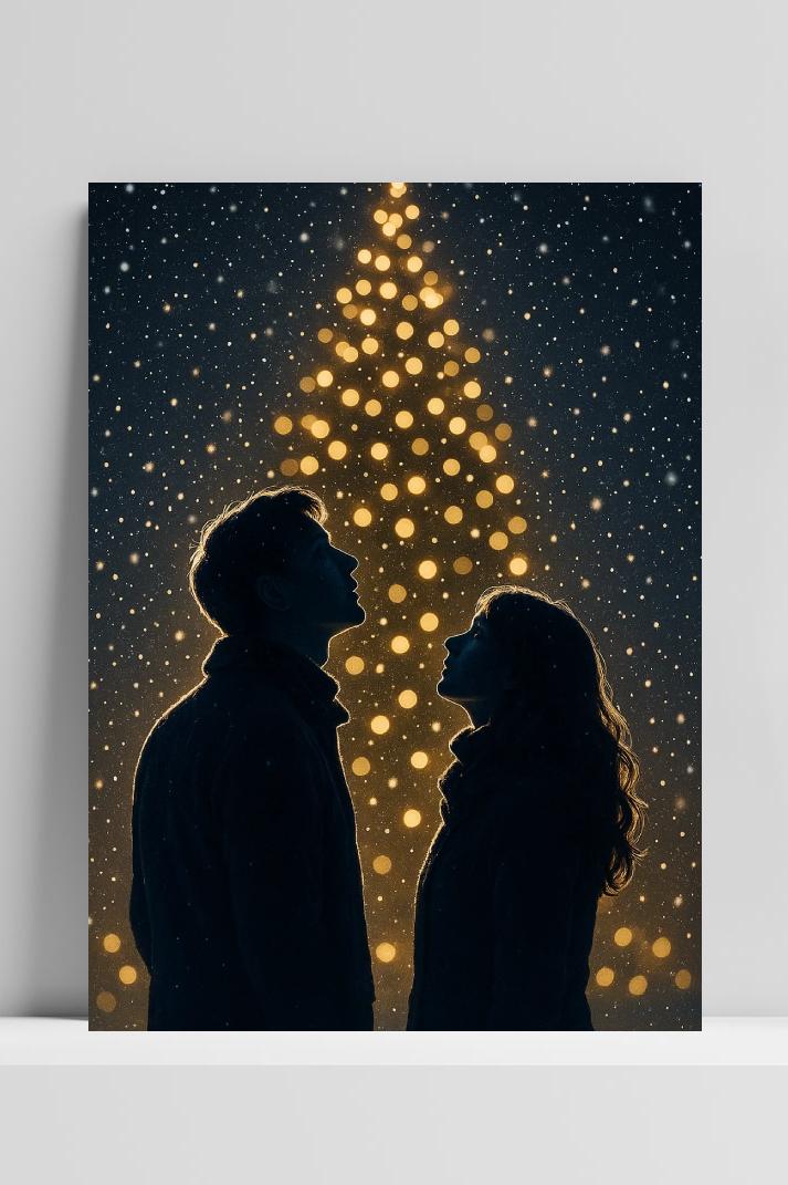 Christmas Tree Light Couple Snow im Interieur