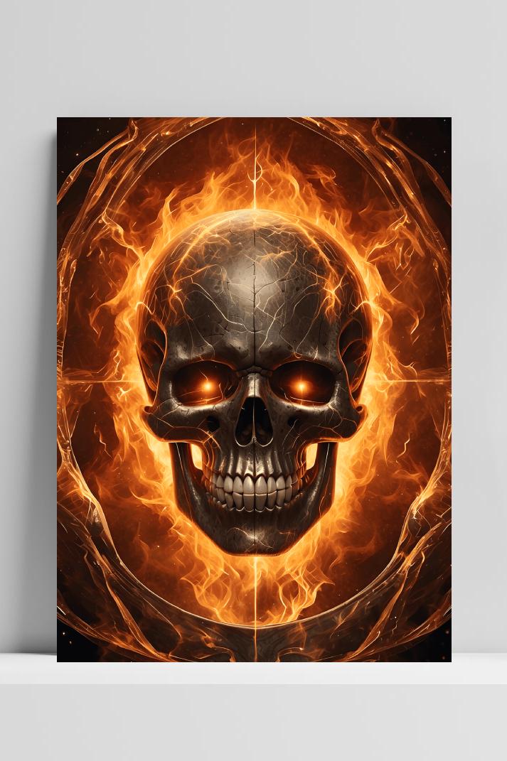 Brandend Skelettenkop op 3mm aluminium dibond