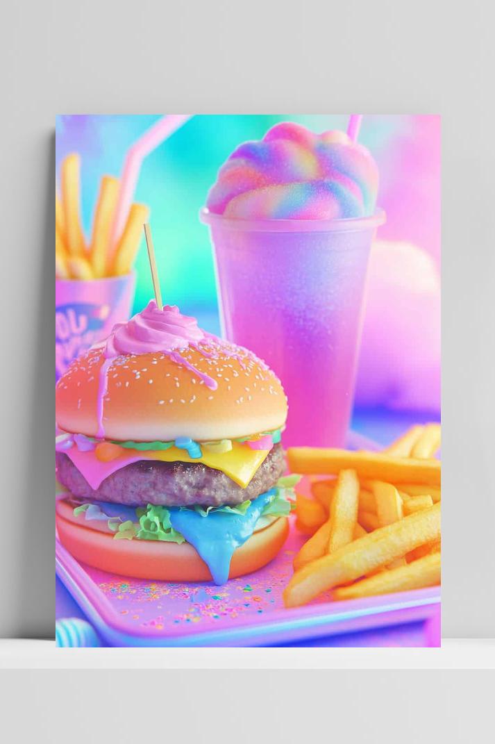Pastel Burger Frietjes op 3mm aluminium dibond