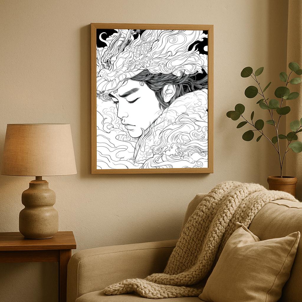 Asian Line Art B&W poster sfeerbeeld 1