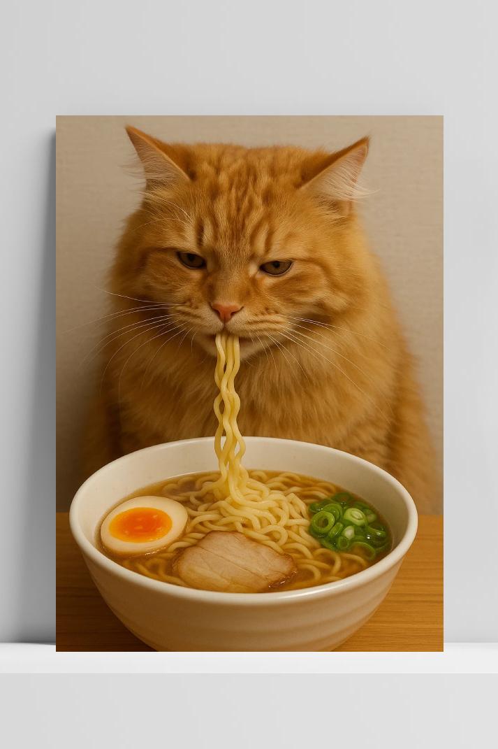 Cat Ramen op 3mm aluminium dibond