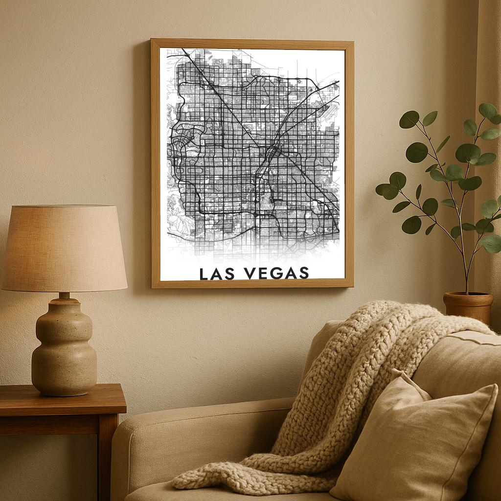 Las Vegas Map Nevada White poster sfeerbeeld 2