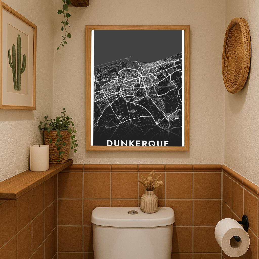 Dunkerque Map France Black poster sfeerbeeld 3