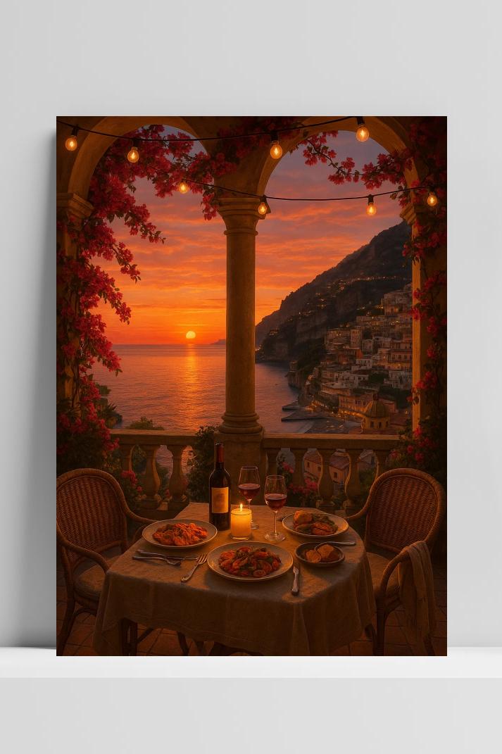 Dinner Date Amalfi Coast Italy op 3mm aluminium dibond