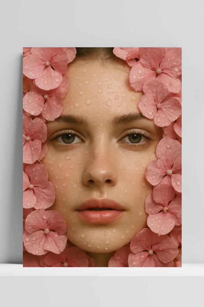 Lady Flowers Portrait op 3mm aluminium dibond