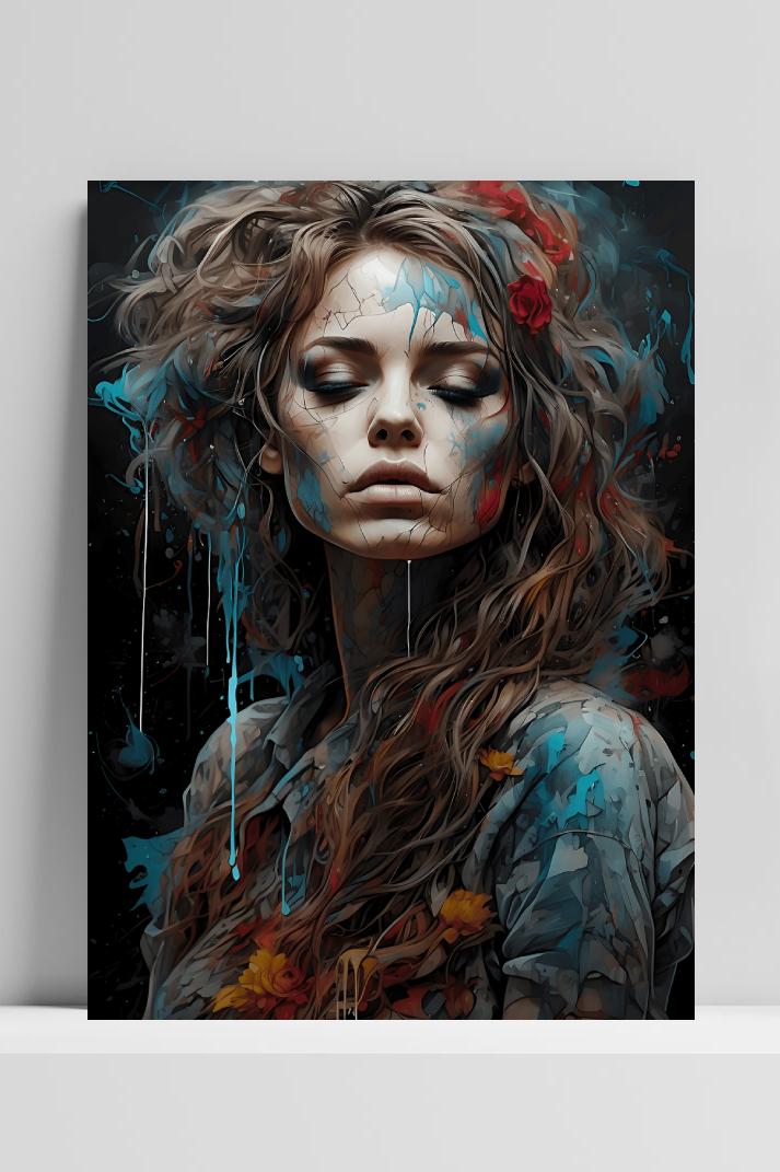 Rook Vrouw Abstract op 3mm aluminium dibond