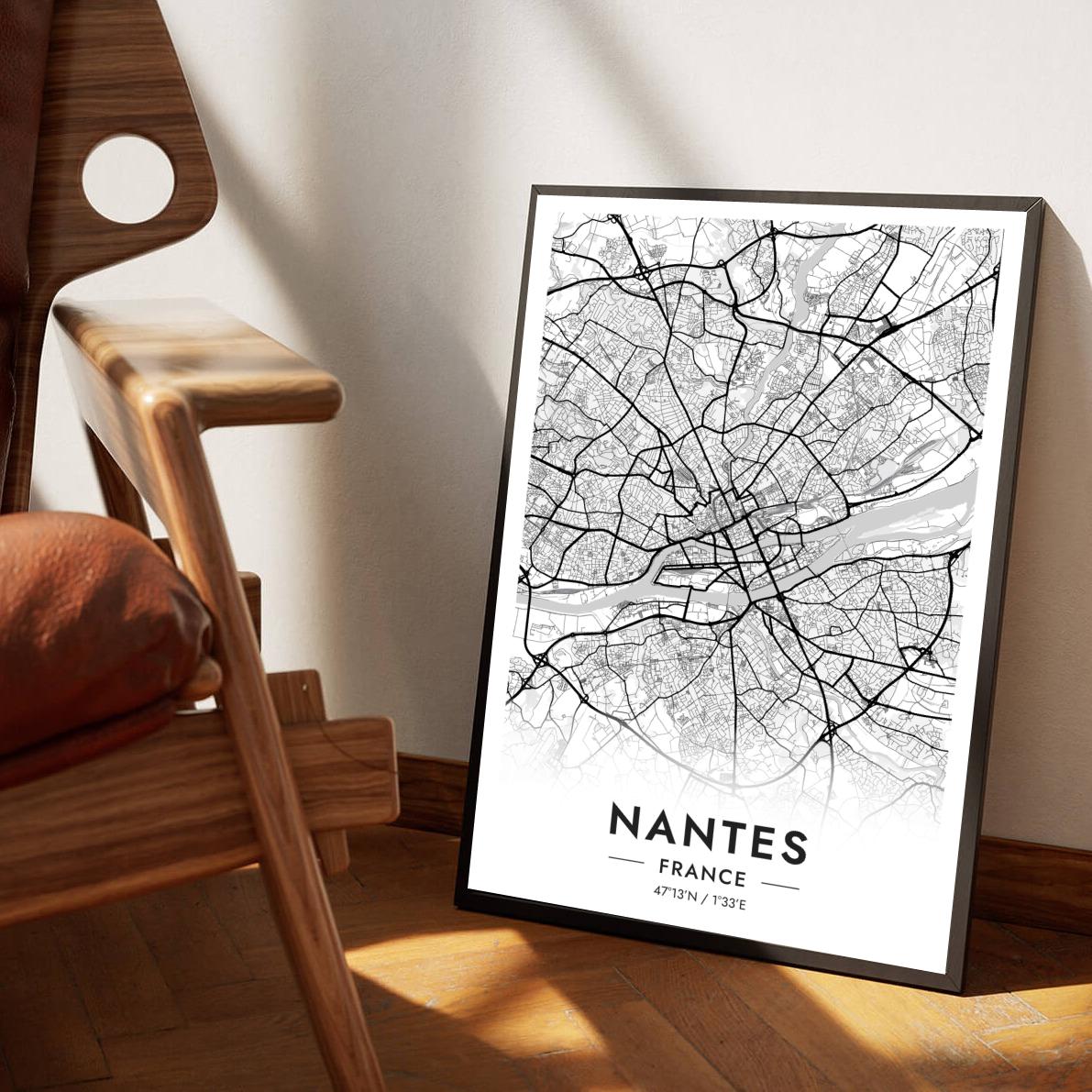 Nantes Map France White poster sfeerbeeld 1
