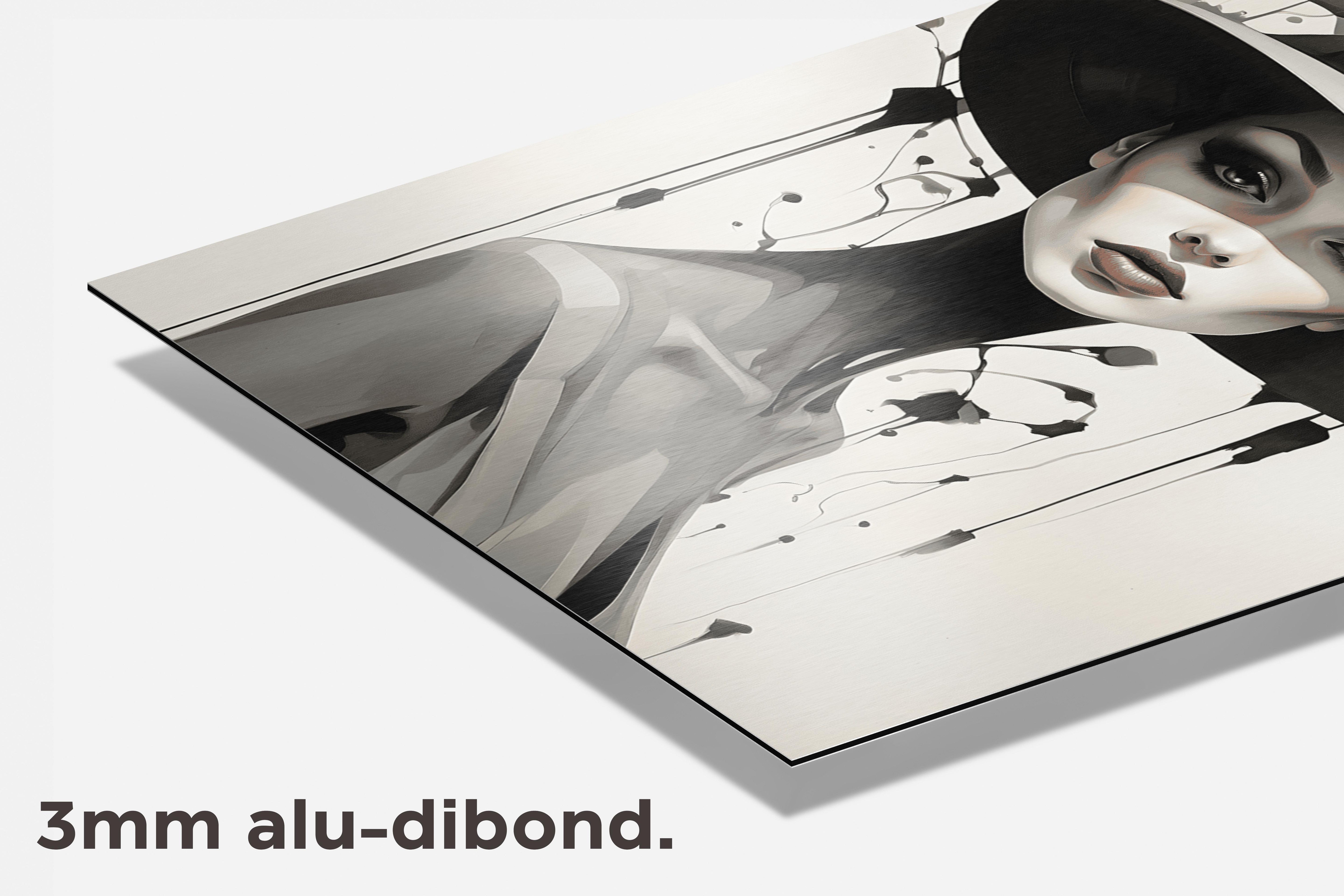 Zwart Wit Vrouw met Hoed dibond detail