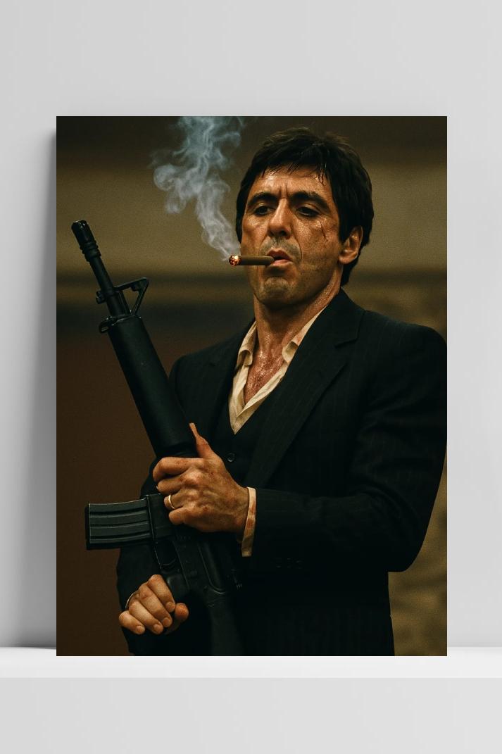 Scarface Tony Montana op 3mm aluminium dibond