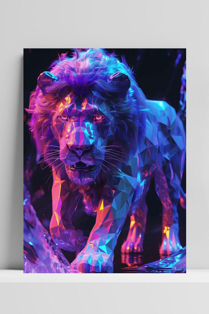 Leeuw Low Poly op 3mm aluminium dibond