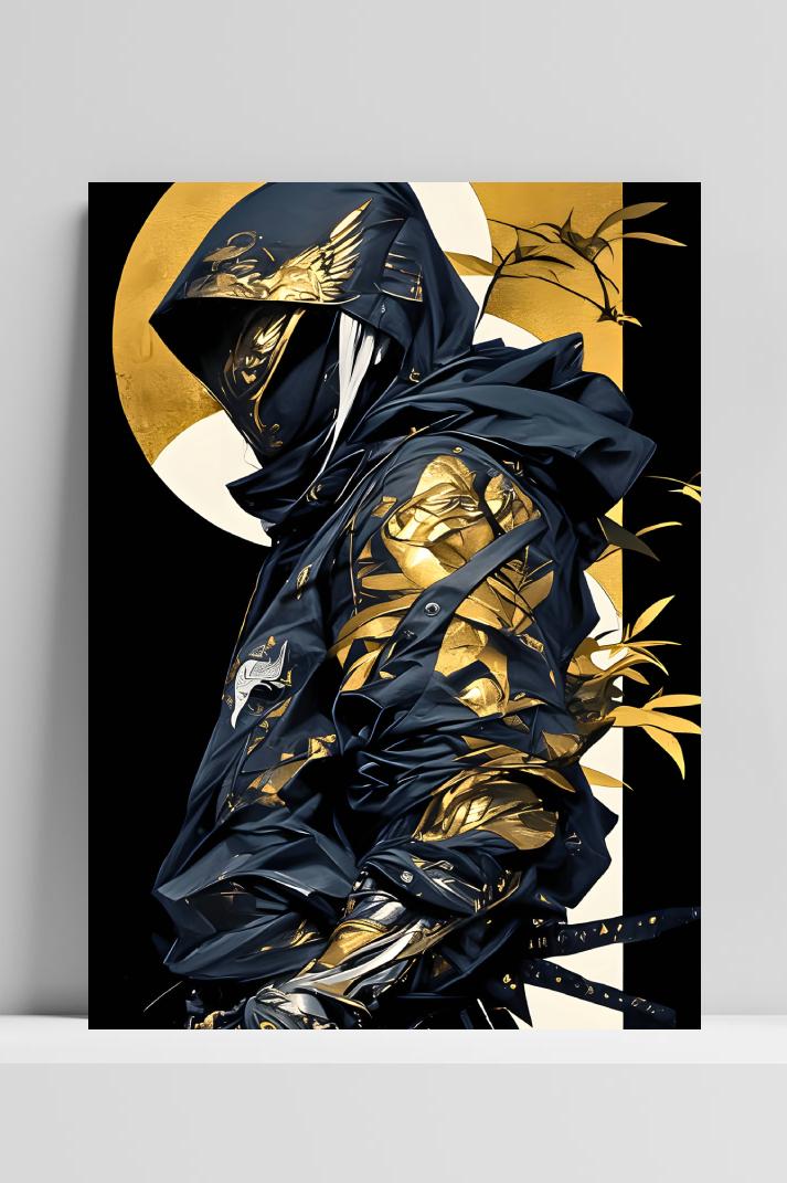 Gouden Ninja op 3mm aluminium dibond