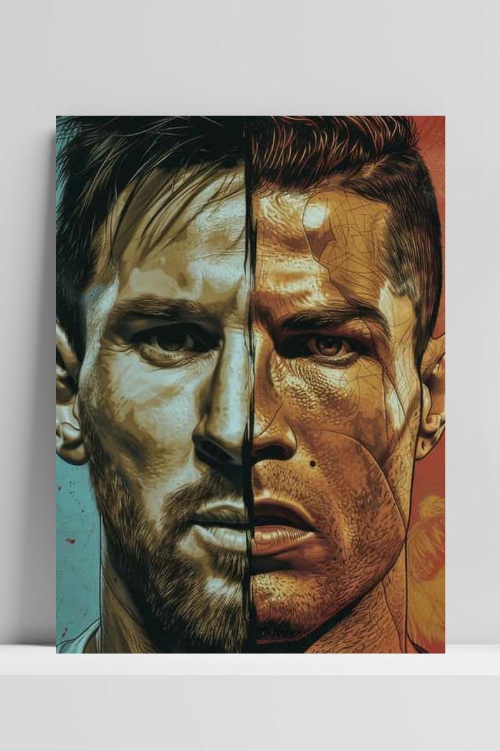 Lionel Messi Cristiano Ronaldo op 3mm aluminium dibond