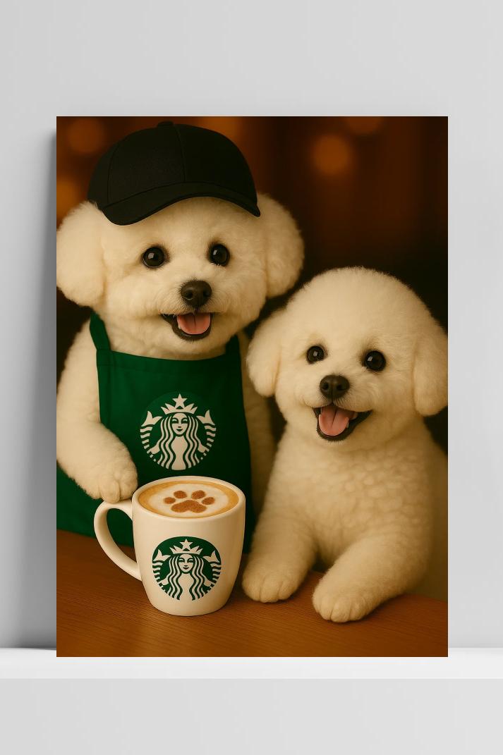 Starbucks Puppies op 3mm aluminium dibond