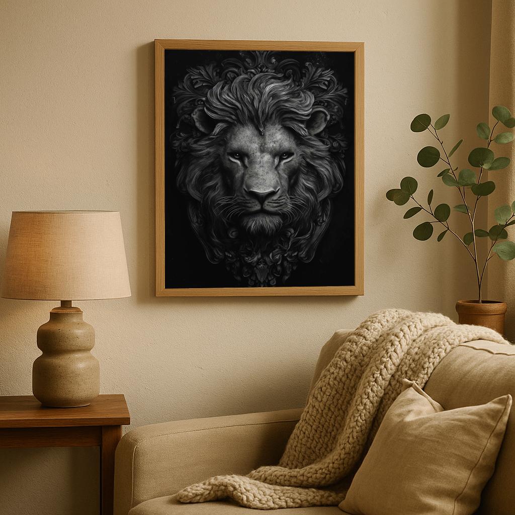 Lion Sculpture B&W poster sfeerbeeld 1