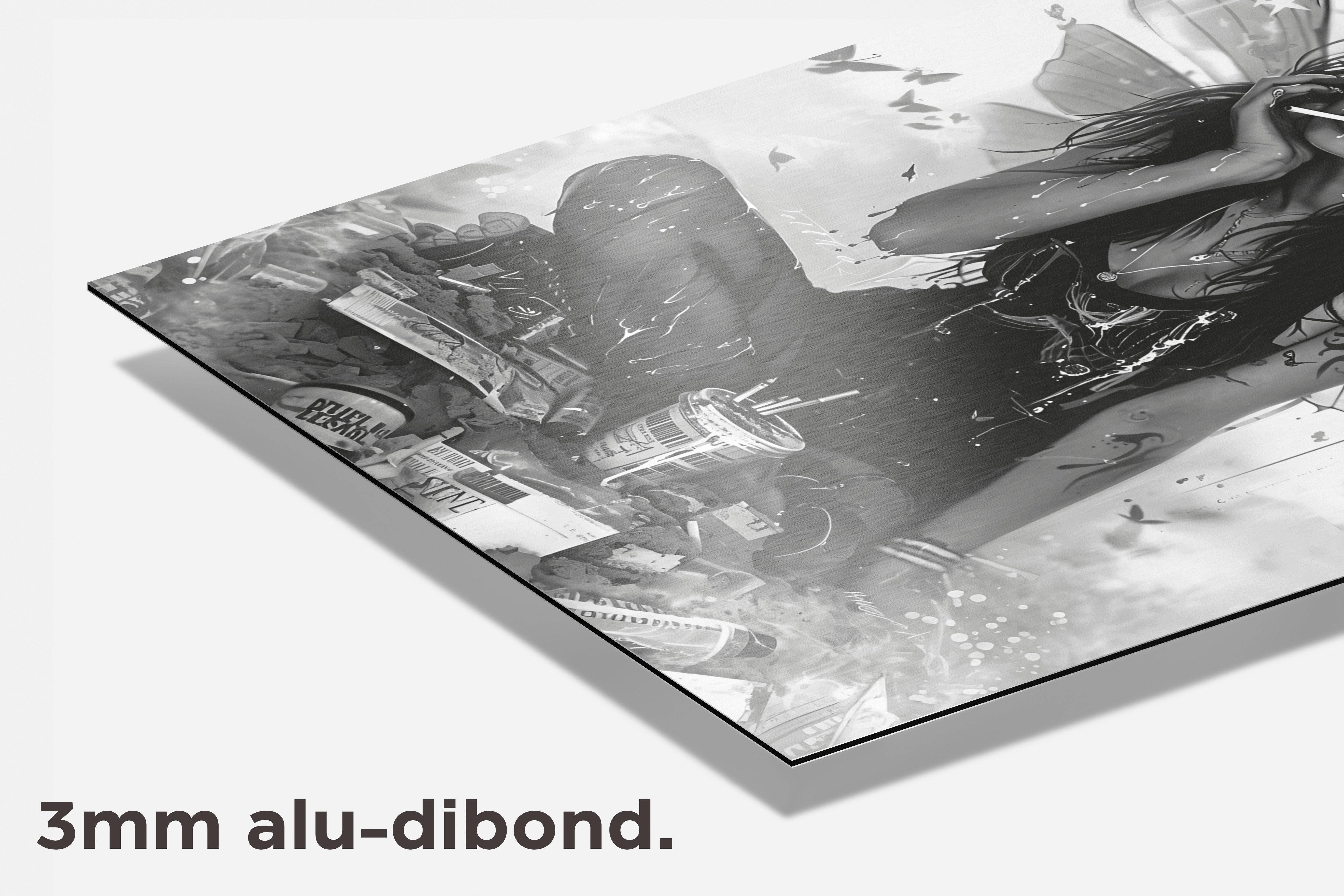 Rook Zwart Wit Fee dibond detail