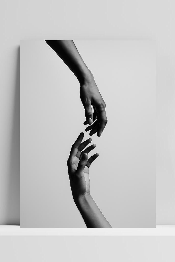 Hands Connection Zwart-Wit in an interior