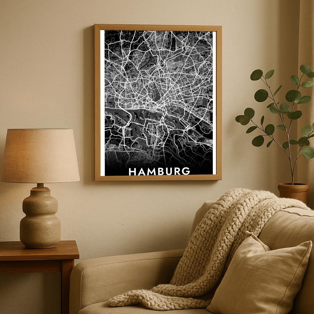 Hamburg Map Deutschland Black poster sfeerbeeld 2
