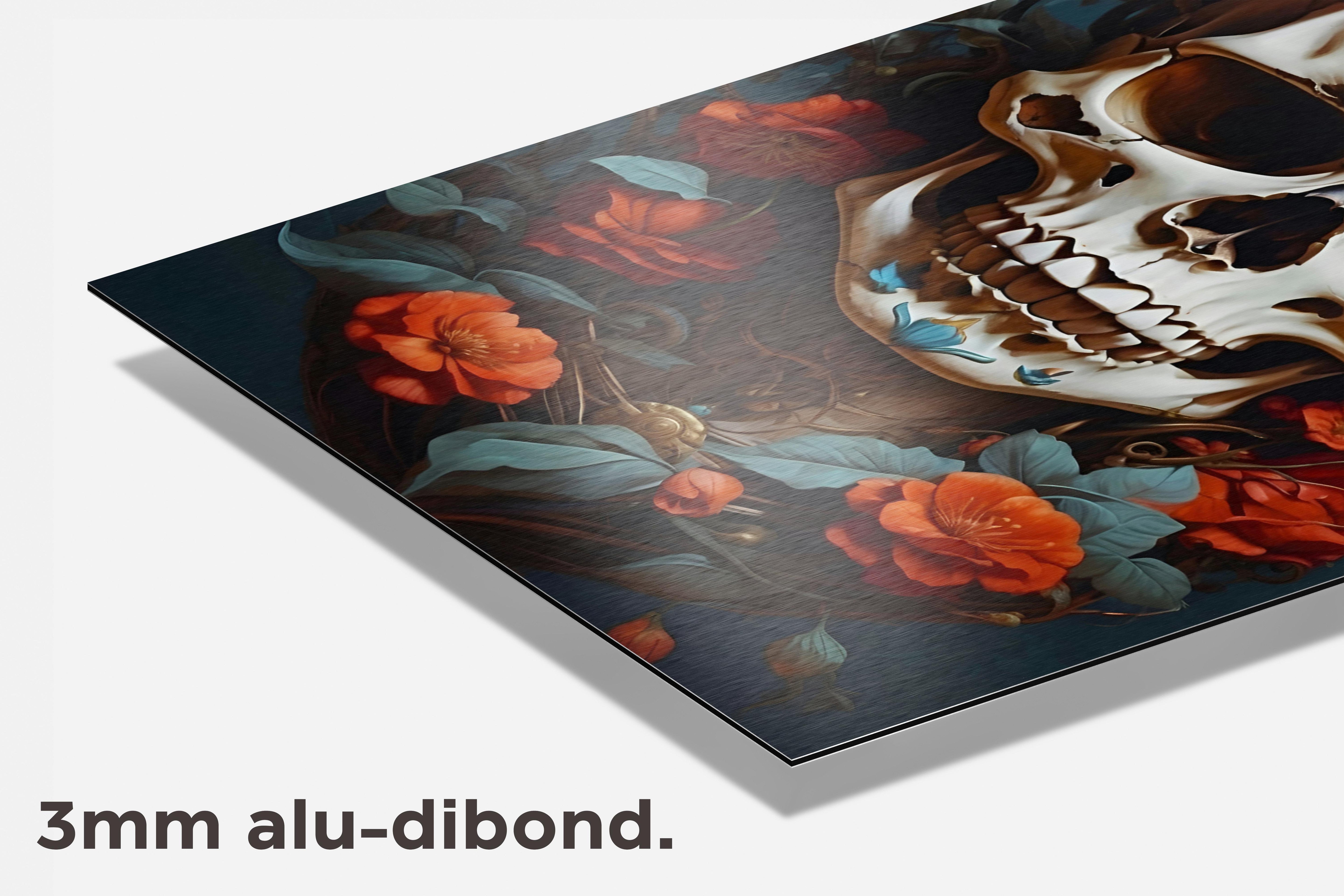 Schedel met Bloemen dibond detail