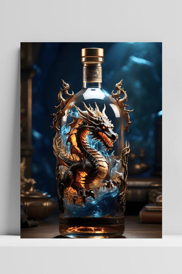 Draak in Fles op 3mm aluminium dibond