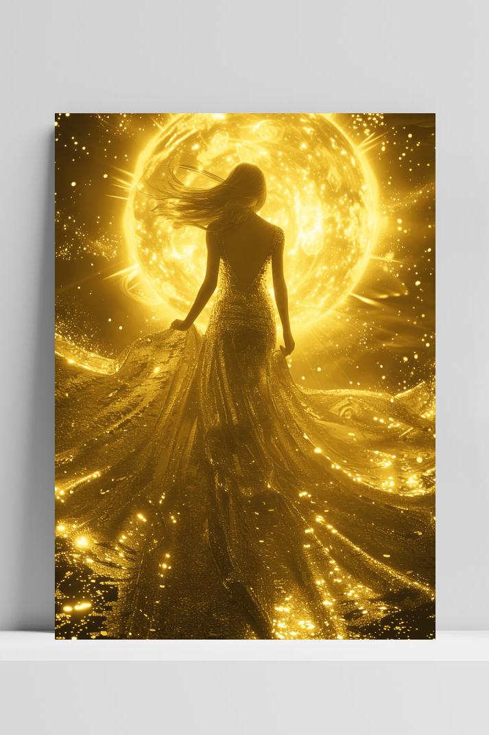 Gouden Zon Vrouw op 3mm aluminium dibond
