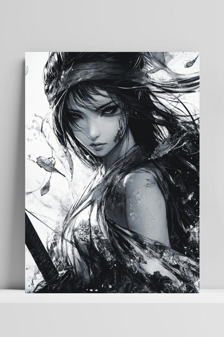 Woman Samurai Zwart-Wit Warrior in interieur