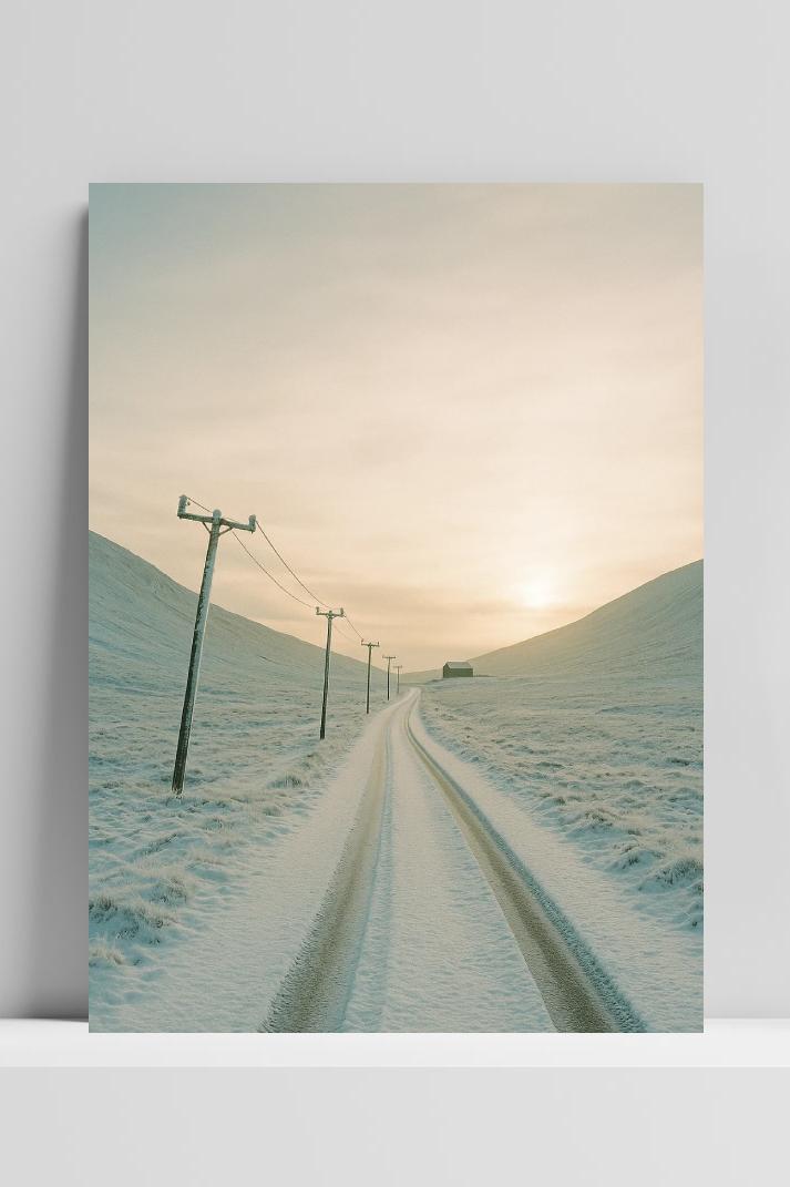 Road WinterSnow Telephone Poles en un interior