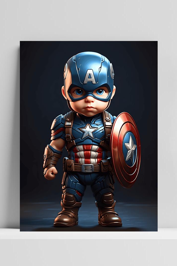 Baby Captain America op 3mm aluminium dibond