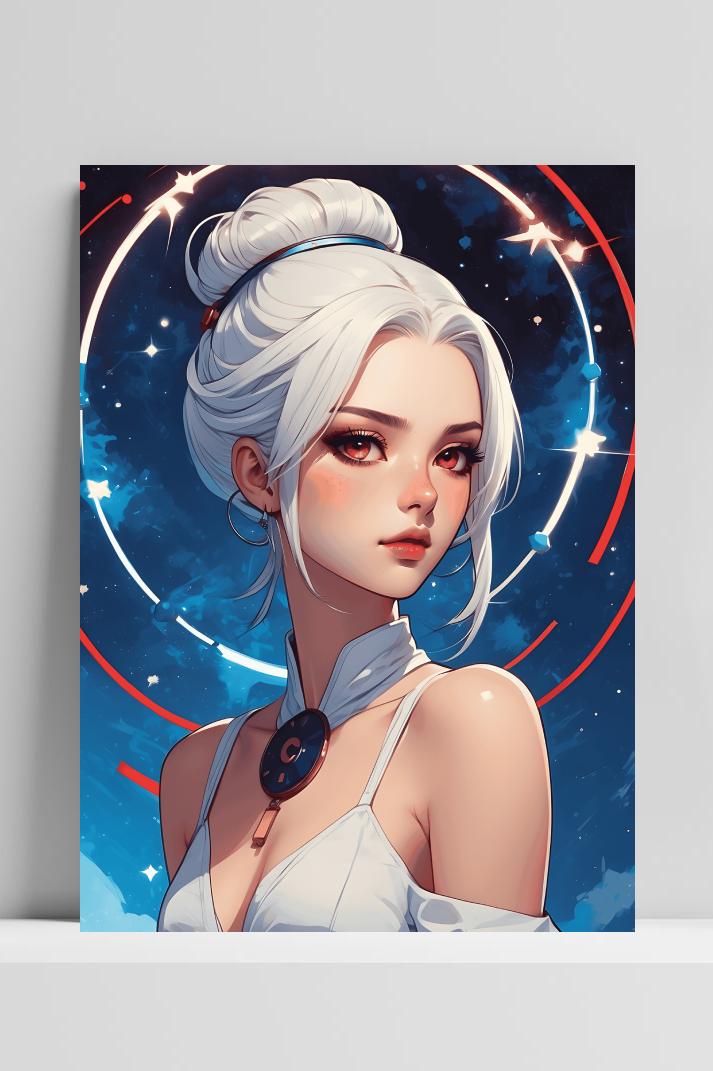 Anime Cartoon Vrouw op 3mm aluminium dibond