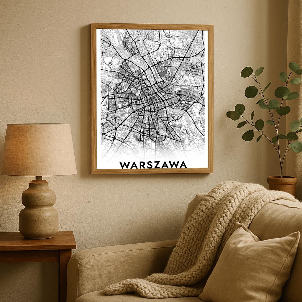 Warszawa Map Polska White poster sfeerbeeld 2