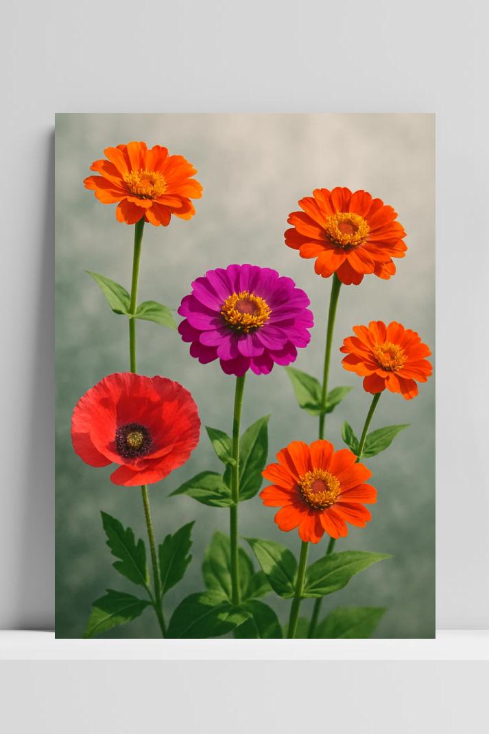 Zinnia Poppy Flowers poster van 25 Artstreet