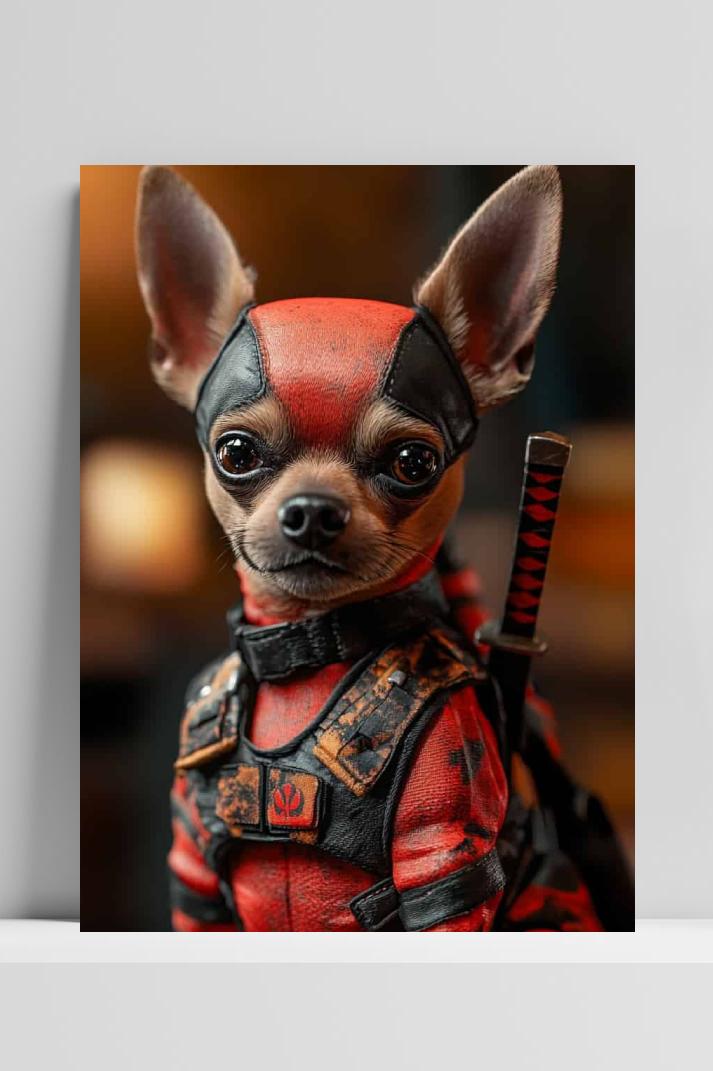 Chihuahua Ninja op 3mm aluminium dibond