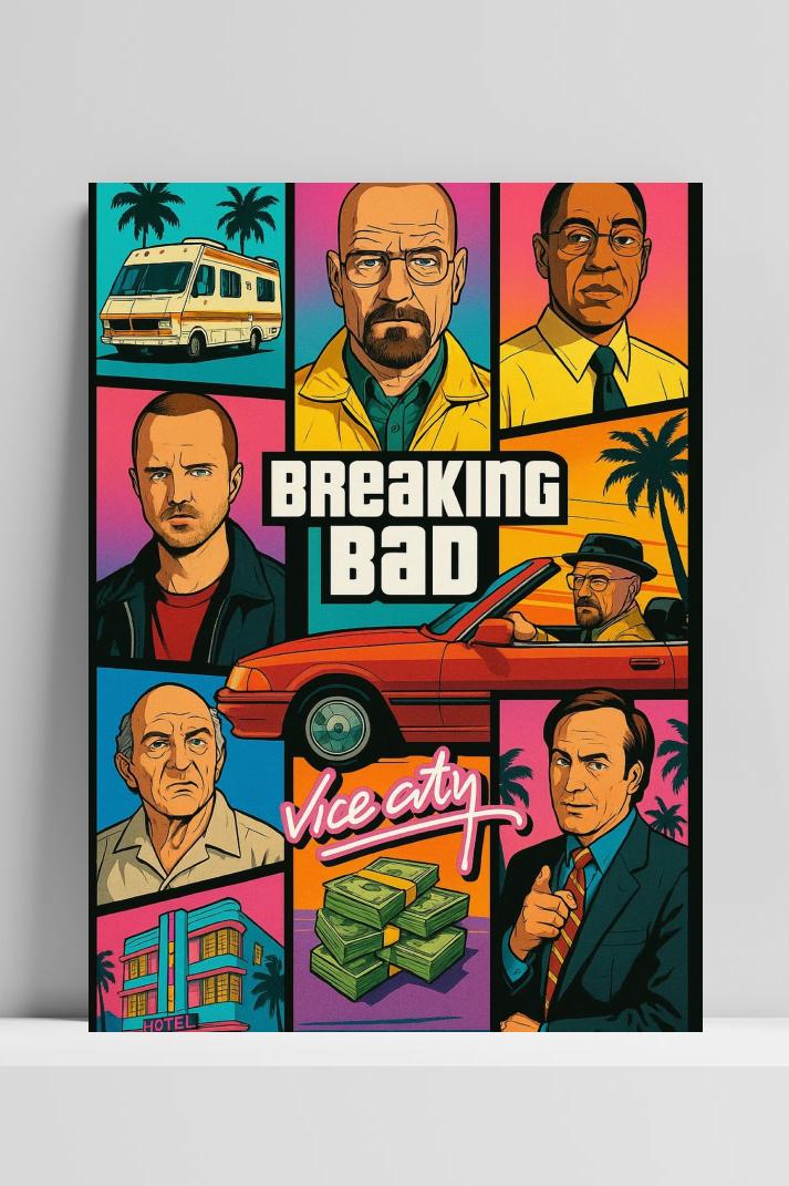 Breaking Bad Cartoon Collage op 3mm aluminium dibond