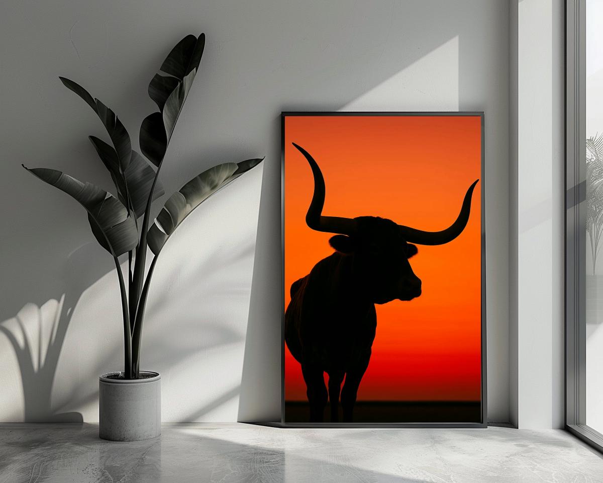 Bull Silhouette Sunset poster van 25 Artstreet