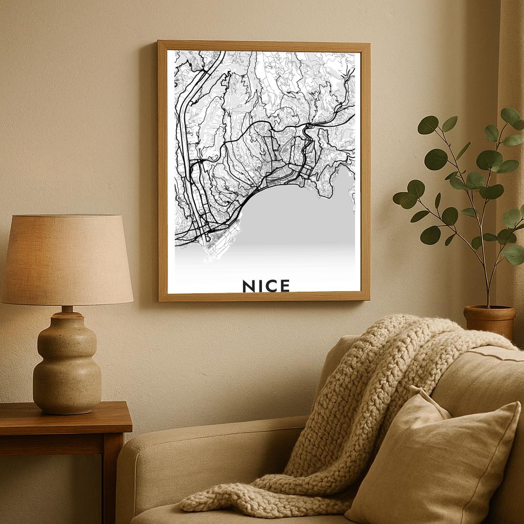 Nice Map France White poster sfeerbeeld 2