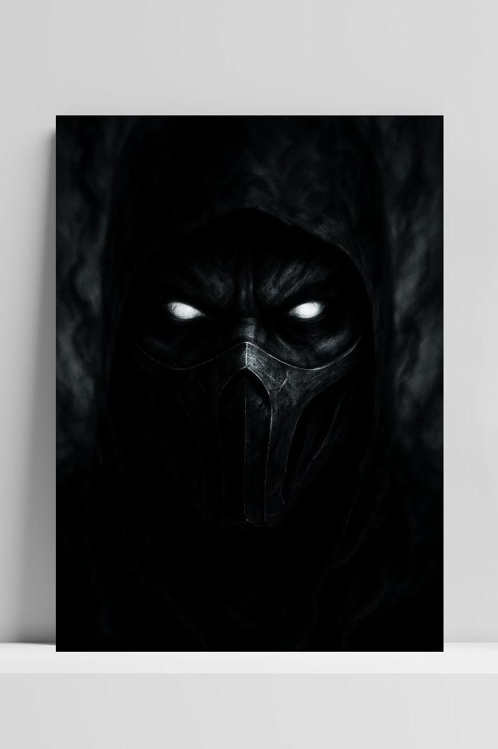 Noob Saibot Mortal Kombat B&W op 3mm aluminium dibond