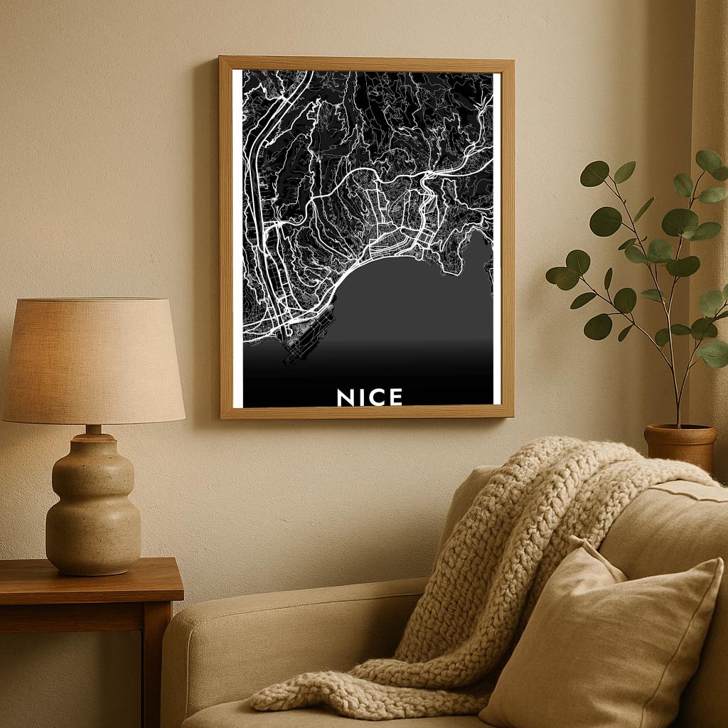 Nice Map France Black poster sfeerbeeld 2