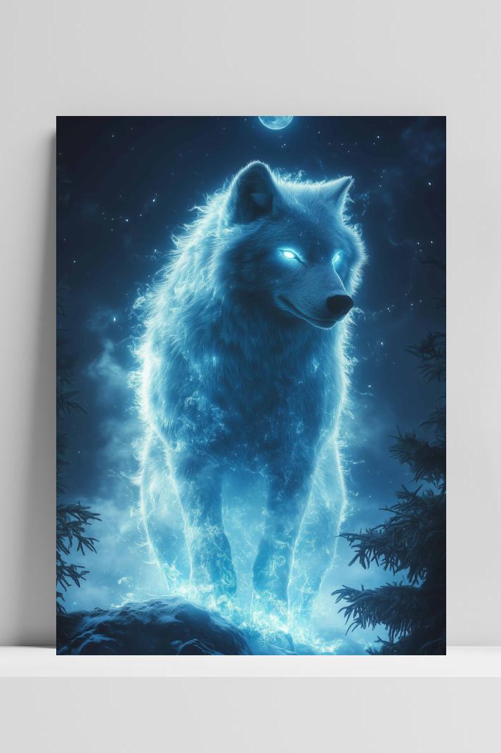 Magische Wolf op 3mm aluminium dibond