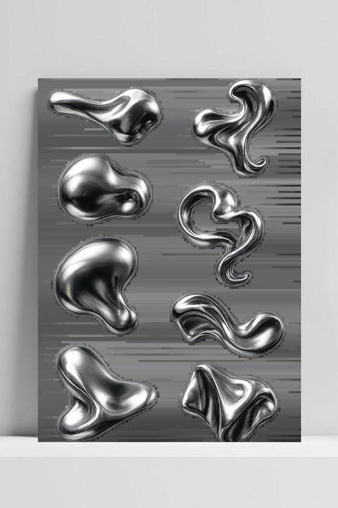 Silver Fluid 3D Shape Metal poster