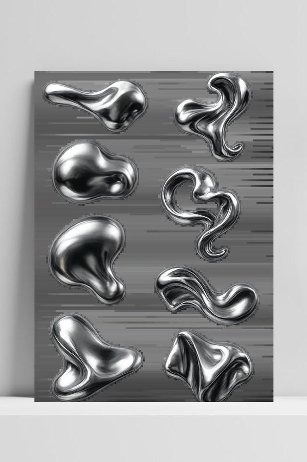 Silver Fluid 3D Shape Metal poster