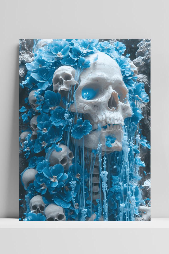 Blauwe Skelet op 3mm aluminium dibond