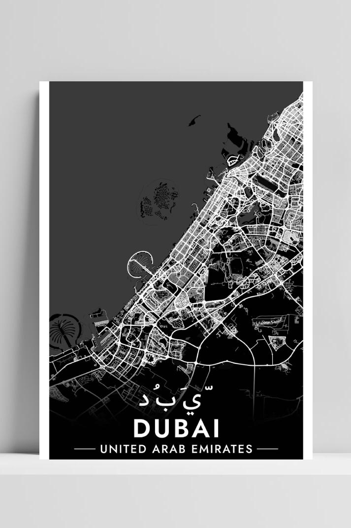 Dubai Map UAE op 3mm aluminium dibond