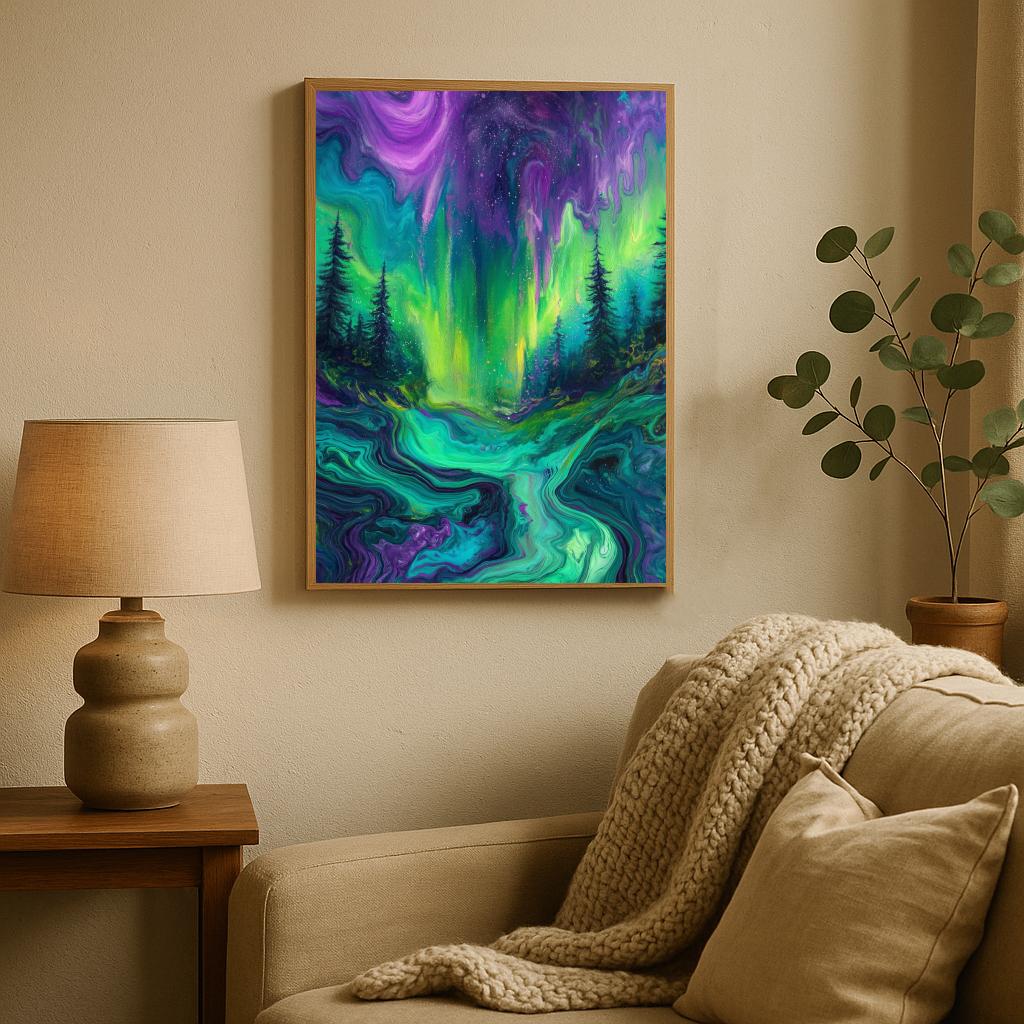 Forest Northern Lights Swirl poster sfeerbeeld 2